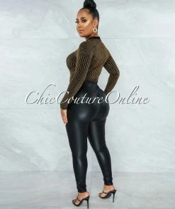 Vendor-unknown JUST IN Eara Black Faux Leather Ruched Back Leggings