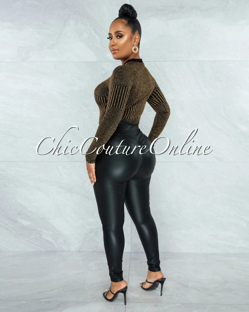 Vendor-unknown JUST IN Eara Black Faux Leather Ruched Back Leggings