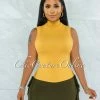 Vendor-unknown Conrado Dusty Mustard Ribbed Mock Neckline Top