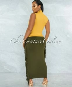 Vendor-unknown Conrado Dusty Mustard Ribbed Mock Neckline Top