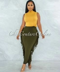 Vendor-unknown Conrado Dusty Mustard Ribbed Mock Neckline Top