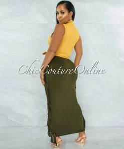 Vendor-unknown Conrado Dusty Mustard Ribbed Mock Neckline Top