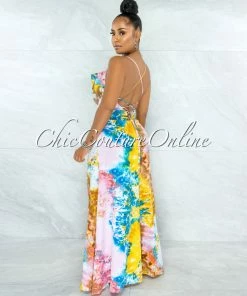 Vendor-unknown Urania Brown Multi-Color Tie-Dye Print Ruffle Maxi Dress JUST IN