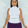 Vendor-unknown JUST IN Conrado White Ribbed Mock Neckline Top