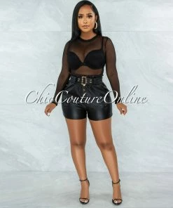 Vendor-unknown JUST IN Granada Black Mesh Sheer Bodysuit