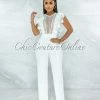 Vendor-unknown Caramelo Off-White Lace Sheer Top Crochet Jumpsuit