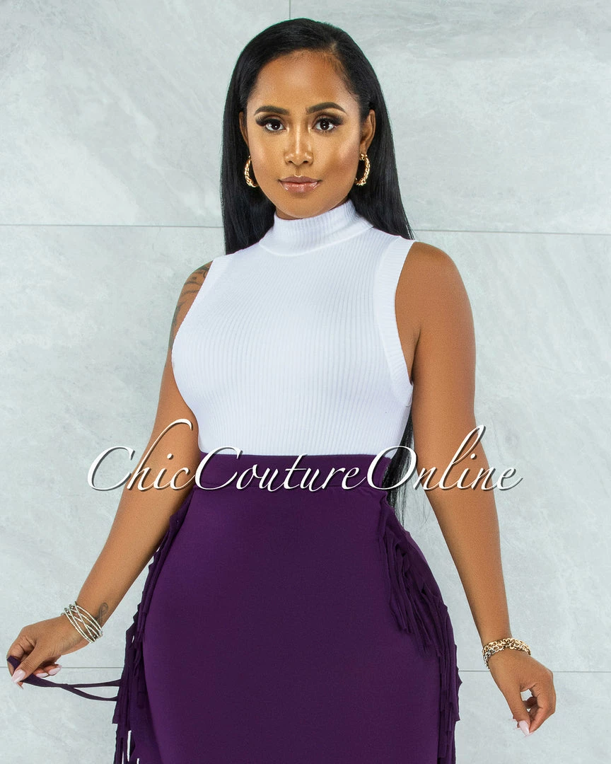 Vendor-unknown JUST IN Conrado White Ribbed Mock Neckline Top