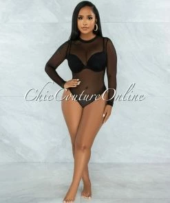 Vendor-unknown JUST IN Granada Black Mesh Sheer Bodysuit