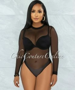 Vendor-unknown JUST IN Granada Black Mesh Sheer Bodysuit