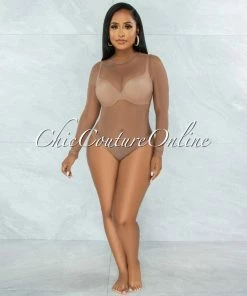 Vendor-unknown Granada Mocha Mesh Sheer Bodysuit