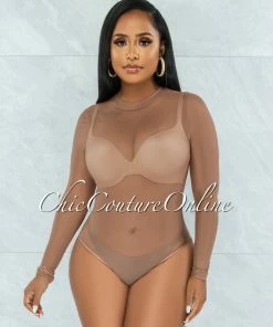 Vendor-unknown Granada Mocha Mesh Sheer Bodysuit