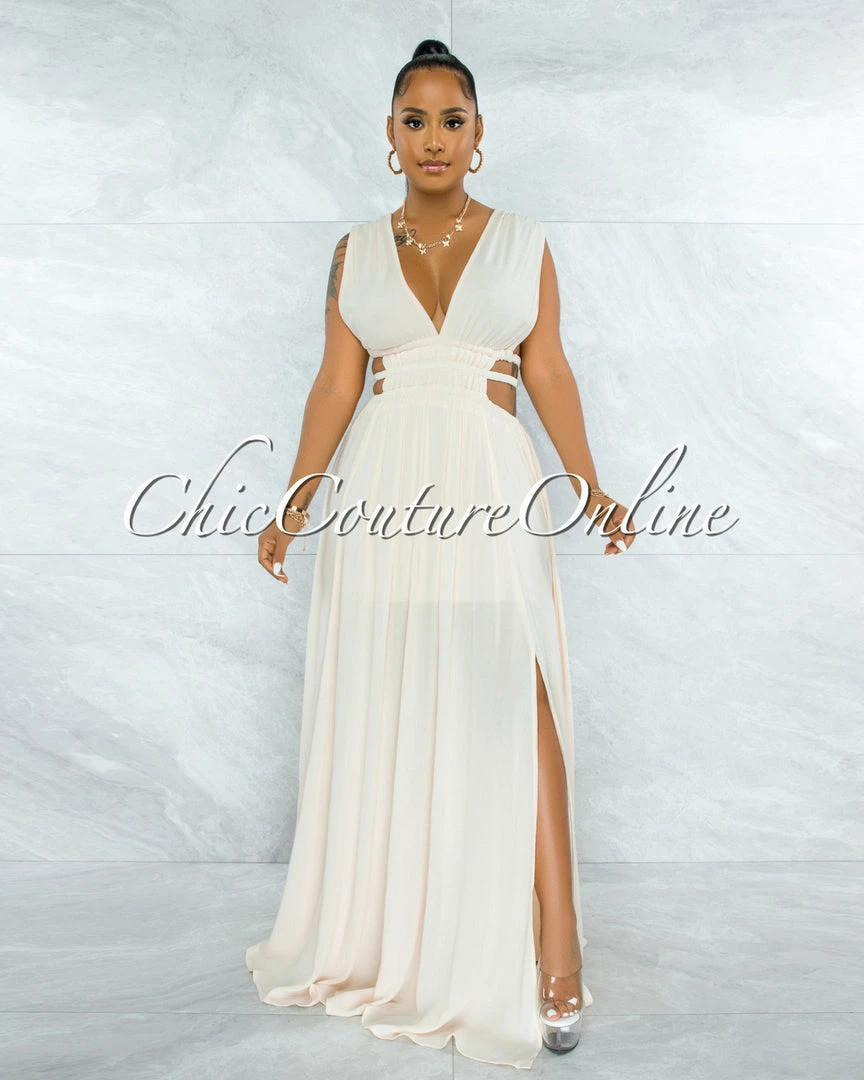 Vendor-unknown Jovana Cream Cut Out Strappy Sides Maxi Dress