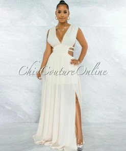 Vendor-unknown Jovana Cream Cut Out Strappy Sides Maxi Dress