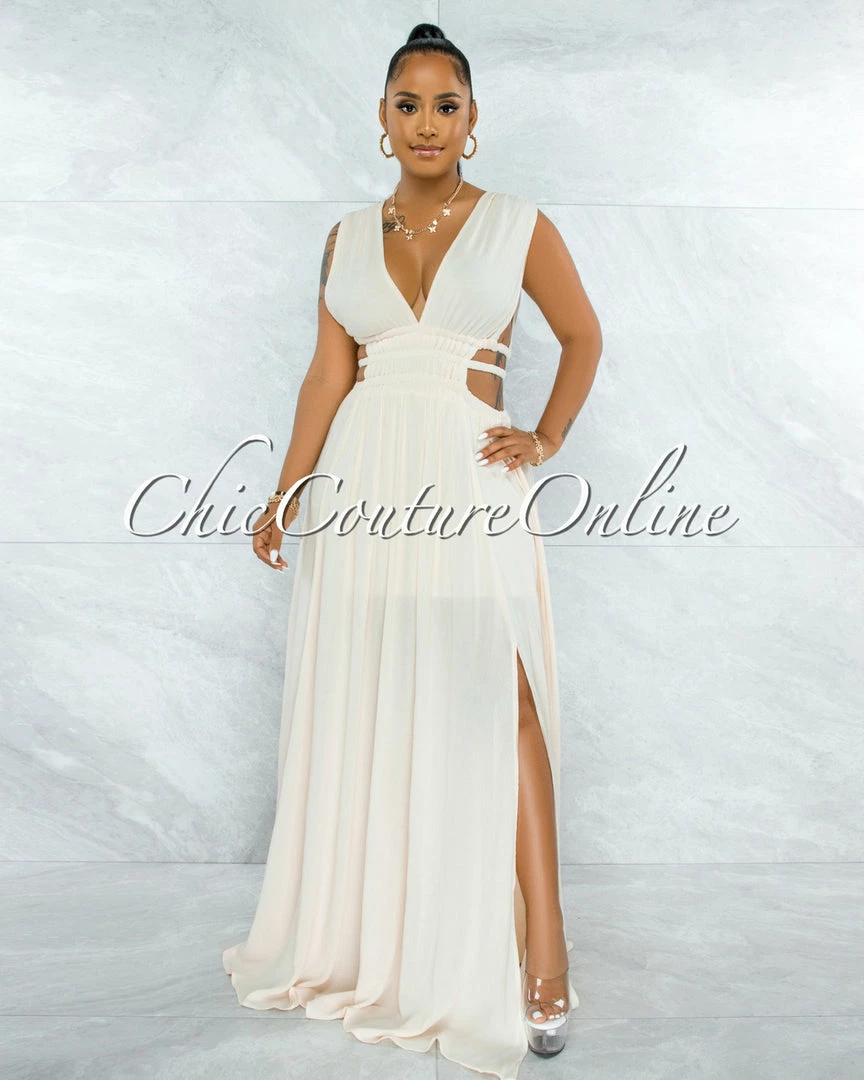 Vendor-unknown Jovana Cream Cut Out Strappy Sides Maxi Dress