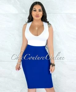 Vendor-unknown JUST IN Joseph Royal Blue Elastic Bandage Skirt