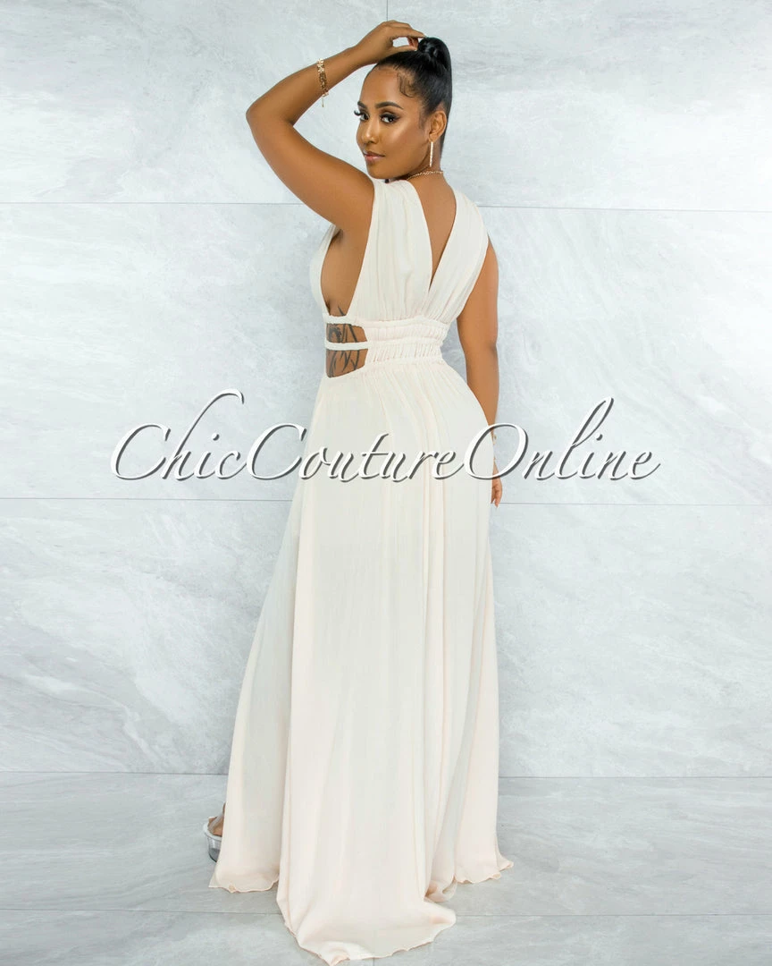 Vendor-unknown Jovana Cream Cut Out Strappy Sides Maxi Dress