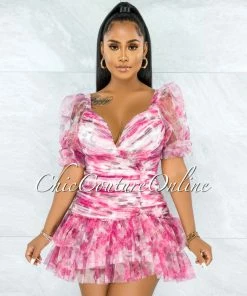 Vendor-unknown JUST IN Texas Pink Multi-Color Tulle Draped Skater Dress