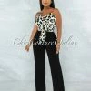 Vendor-unknown Candan Leopard Print Top Black Bottom Two-Tone Jumpsuit