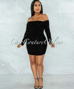 Vendor-unknown JUST IN Obiona Black Leopard Velvet Print Ruched Mesh Dress