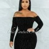 Vendor-unknown JUST IN Obiona Black Leopard Velvet Print Ruched Mesh Dress