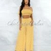 Vendor-unknown JUST IN Yanka Yellow White Floral Print Crop Top & Wide Pants Set