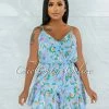 Vendor-unknown Nelsey Sky Blue Floral Print Flutter Romper JUST IN