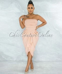 Vendor-unknown JUST IN Donovian Nude Draped Hi-Lo Dress