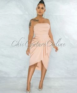 Vendor-unknown JUST IN Donovian Nude Draped Hi-Lo Dress