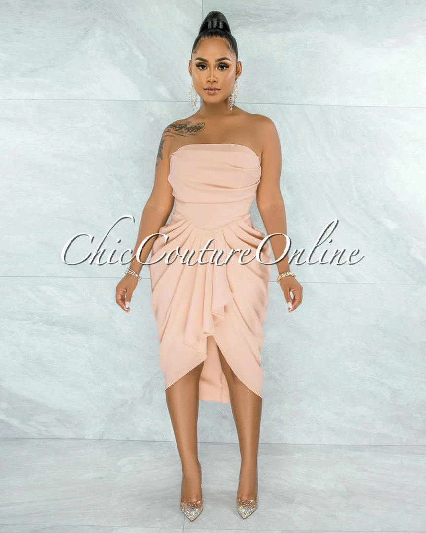Vendor-unknown JUST IN Donovian Nude Draped Hi-Lo Dress