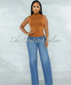 Vendor-unknown JUST IN Conrado Copper Ribbed Mock Neckline Top