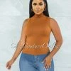 Vendor-unknown JUST IN Conrado Copper Ribbed Mock Neckline Top