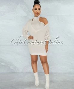 Vendor-unknown Marie Nude Crop Top & Sweater Dress Set