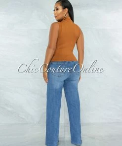 Vendor-unknown JUST IN Conrado Copper Ribbed Mock Neckline Top