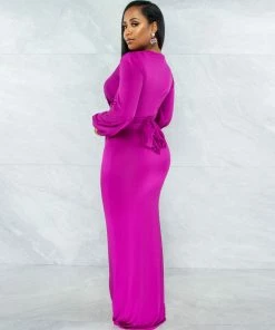 Vendor-unknown Parker Magenta Plunging V-Neck Front Knot Maxi Dress