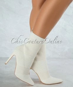 Vendor-unknown Chantria Off-White Knit Ankle Length Booties JUST IN