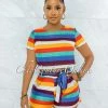 Vendor-unknown JUST IN Brice Multi-Color Stripes Crop Top & Shorts Set