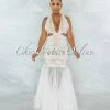 Vendor-unknown JUST IN Janeiro White Embroidery Nude Illusion Tulle Mermaid Dress