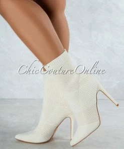 Vendor-unknown Chantria Off-White Knit Ankle Length Booties JUST IN