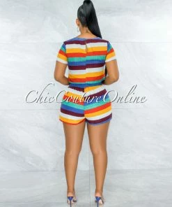 Vendor-unknown JUST IN Brice Multi-Color Stripes Crop Top & Shorts Set