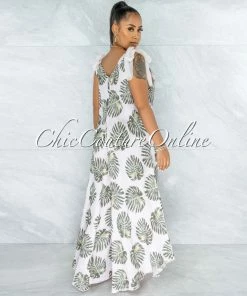 Vendor-unknown Molpe Pink Green Leaf Print Flare Legs LINEN Jumpsuit