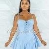 Vendor-unknown Tiana Baby Blue Lace-Up Ruffle Hem Bodysuit Mini Dress