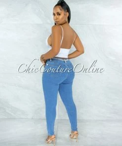 Vendor-unknown Hazaiah Blue Denim Rhinestones Pockets Jeans