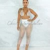 Vendor-unknown Mitzi White Iridescent Rhinestones Cover-Up Fishnet Set SWIM