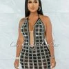 Vendor-unknown Tetra Black Rhinestones Mesh Halter Mini Dress JUST IN