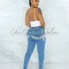 Vendor-unknown JUST IN Lanny Blue Denim White Lace-Up Cut Out Accent Jeans