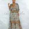 Vendor-unknown JUST IN Querida Brown Leopard Print Kimono Maxi Dress