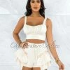 Vendor-unknown Senalda Cream Crop Top & Ruffle Shorts Set JUST IN