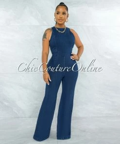Vendor-unknown Marlee Dark Denim Wide Leg Jumpsuit