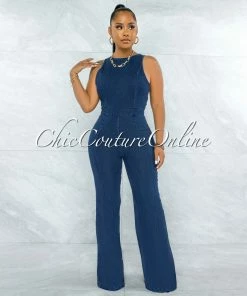 Vendor-unknown Marlee Dark Denim Wide Leg Jumpsuit
