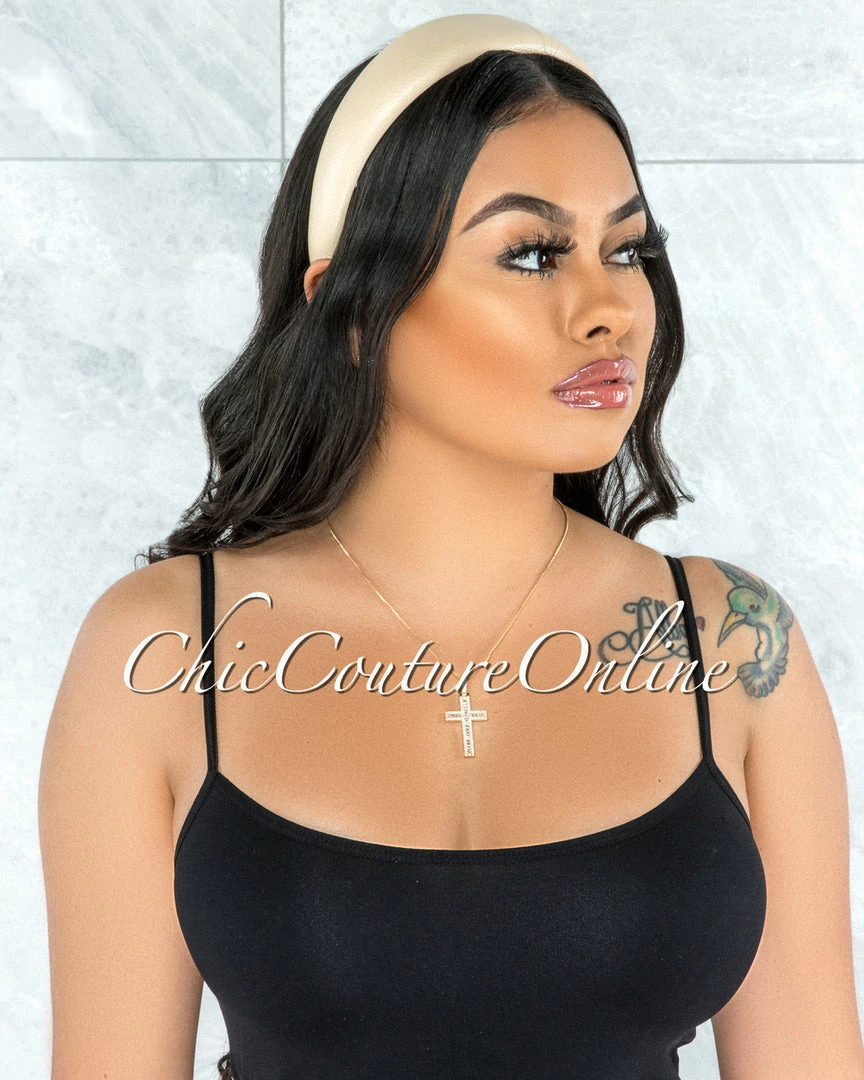 Vendor-unknown Alexis Ivory Faux Leather Simple Headband